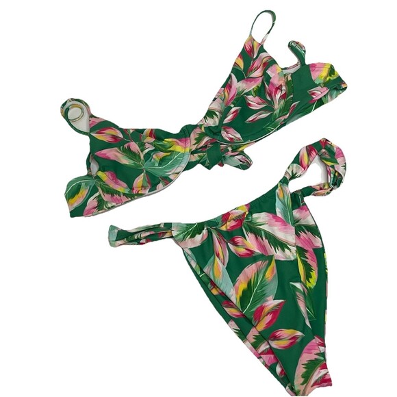 Skatie Women's Small Tortuga Print Green Swim Suit 2 Pc Underwire Top Bikini